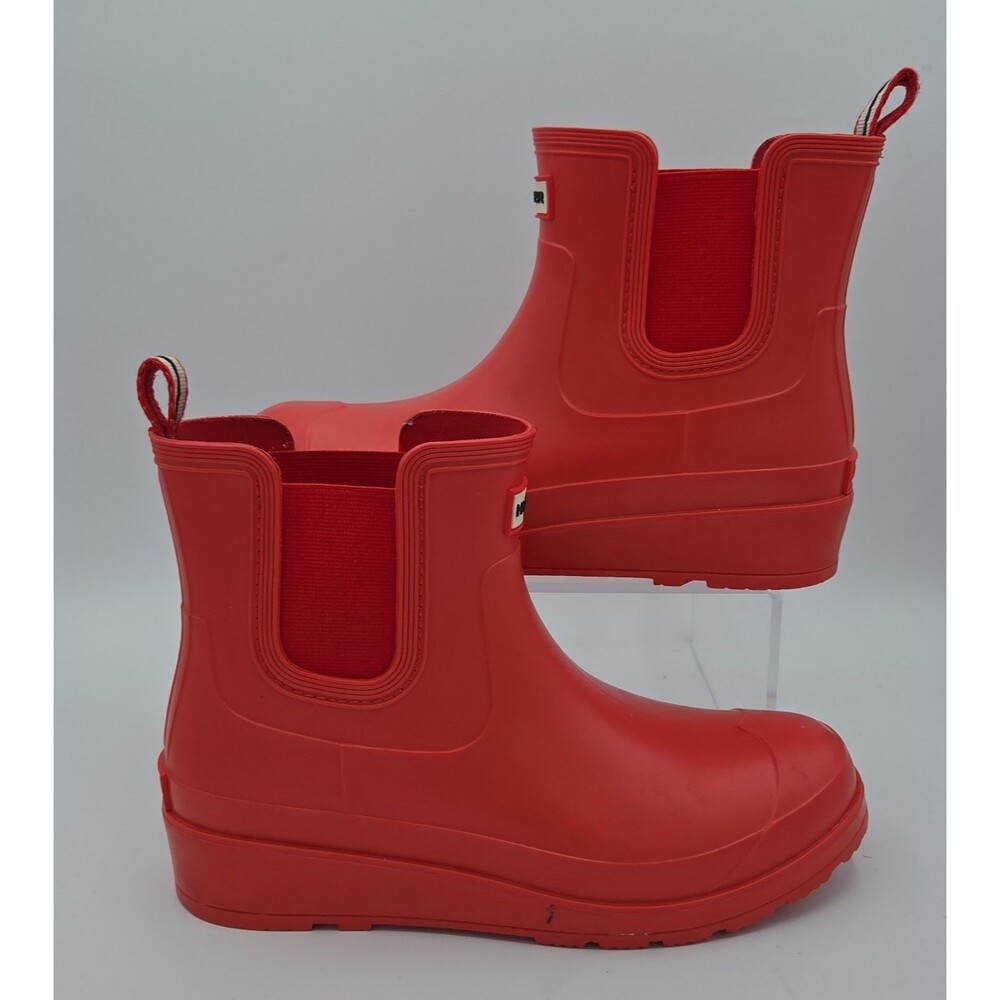 Hunter Women's Tabitha Chelsea Rain Boots Red Waterproof Size 8 Elastic Gusset